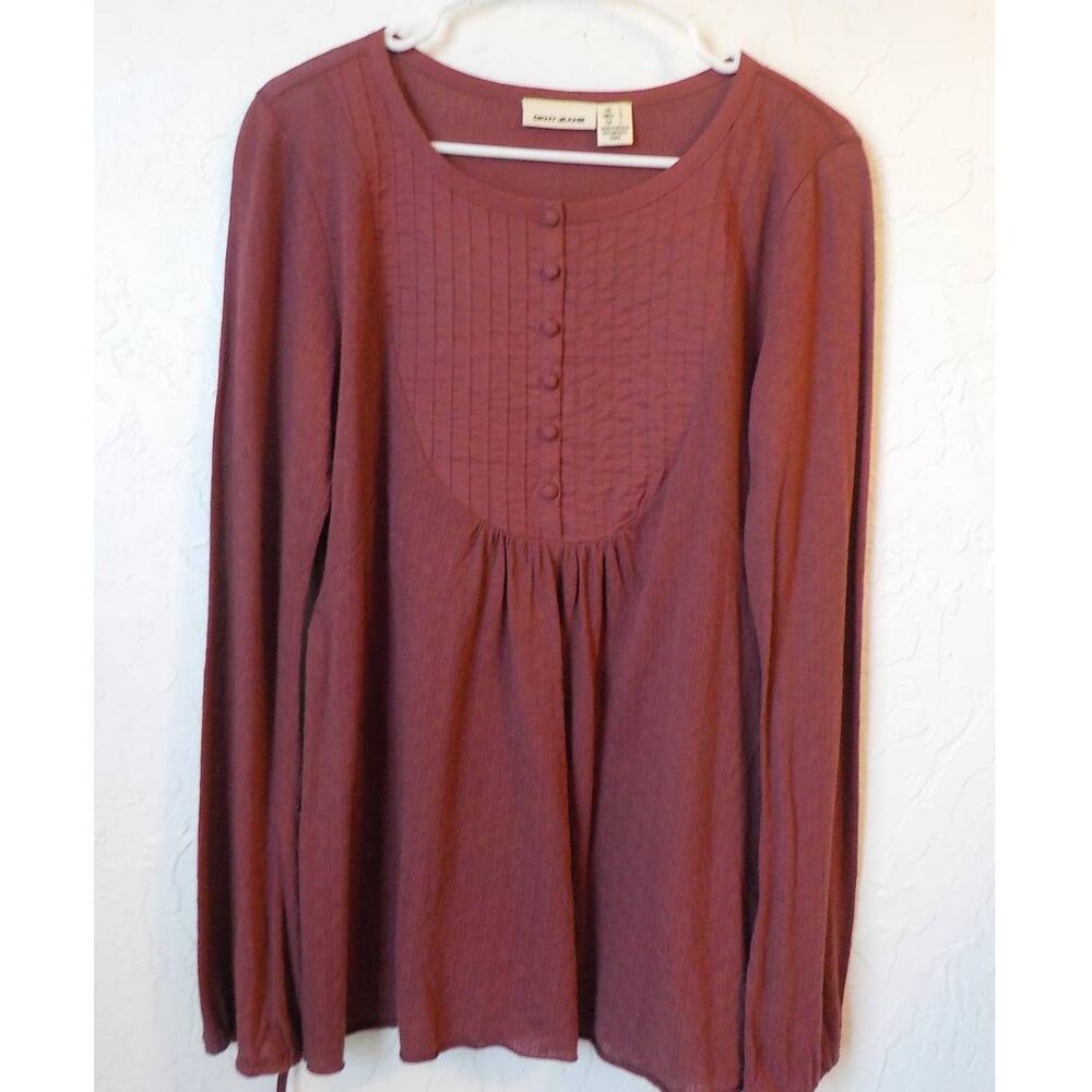 DKNY Jeans Pink Tunic Top Women Sz Large Pullover Peplum Belt Pique Boho Cottage